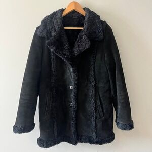 Wilsons Leather Maxima Shearling Coat Vintage Black Large Faux Fur Y2K
